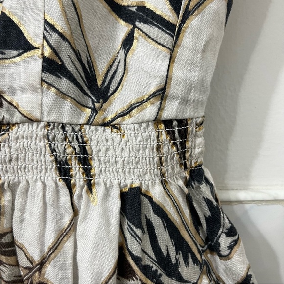 J Crew 0 Foil Leaf Zip Front 100% Linen Boho Chic Tropical Beachy A-Line Dress - Picture 7 of 16